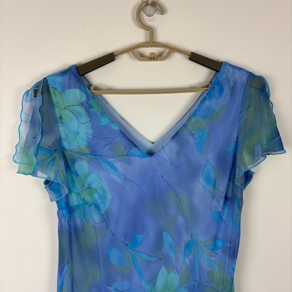 Y2K Fairy Ethereal Midi Dress 14W blue green floral sheer overlay feminine soft - Picture 3 of 10